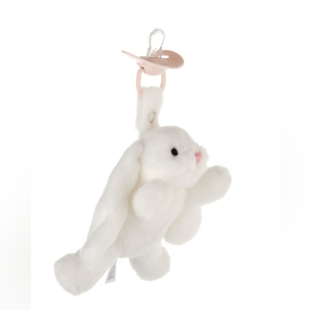 Doodalou White Plush Rabbit Pacifier Holder, Lab Coat & Pacifier Mini Blanket